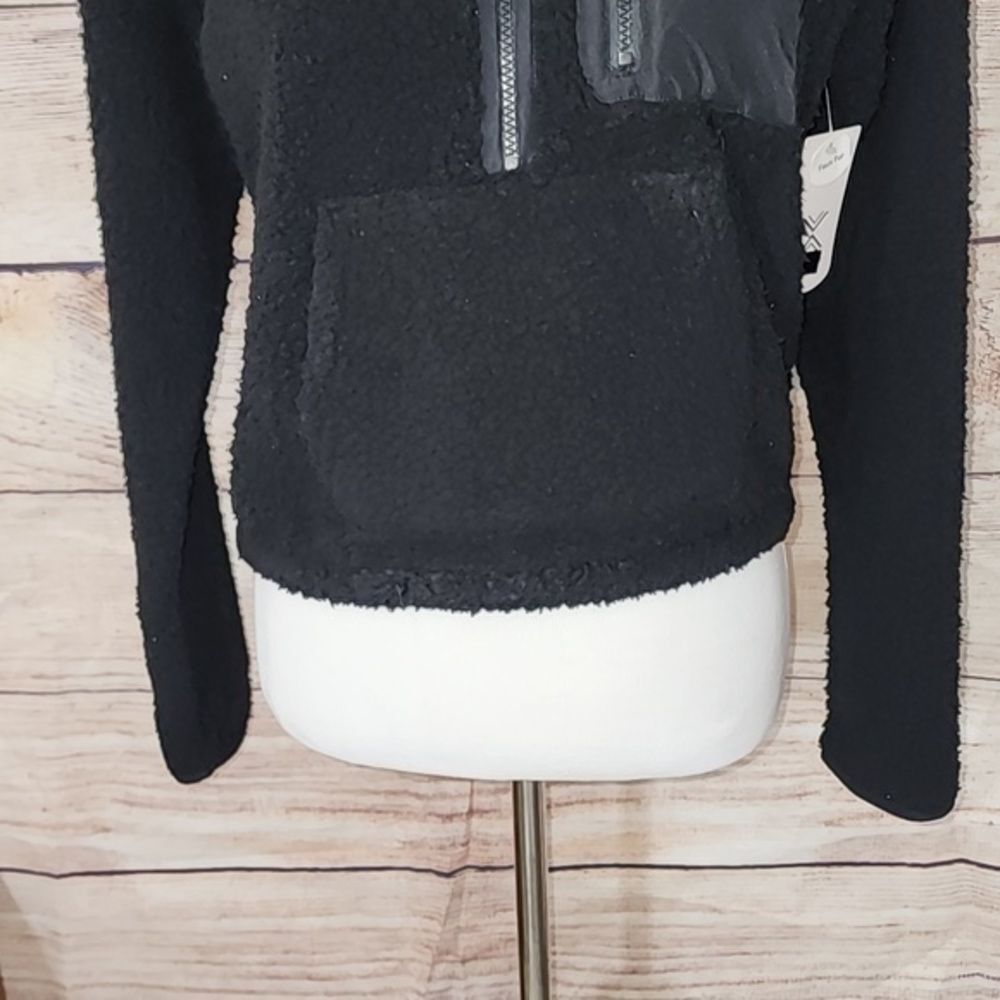 NWT Xersion Faux Fur‎ Black Half Zip Sweatshirt Size X-Small - Picture 5 of 14